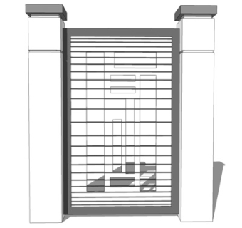 现代金属围墙护栏su模型
