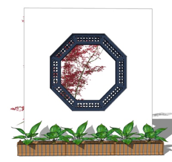 新中式景观墙su模型