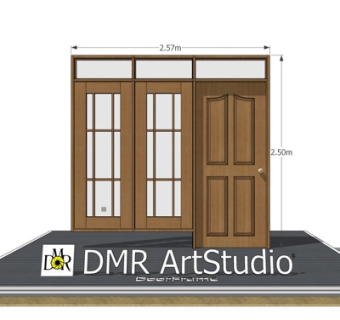 现代实木推拉门su模型