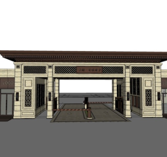 中式龙湖大门入口su模型