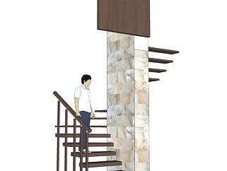 新中式楼梯su模型