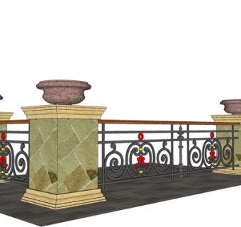 欧式罗马柱栏杆su模型