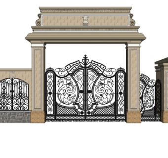 欧式铁艺庭院大门su模型