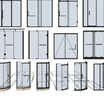 现代玻璃旋转门双开门su模型