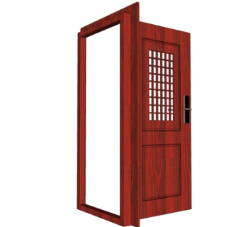 中式实木单开门su模型