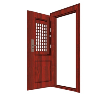 中式实木单开门su模型