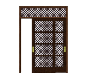 现代实木推拉门su模型