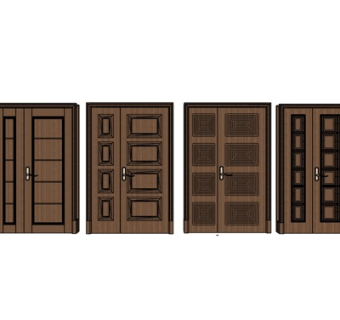 欧式实木推拉门su模型