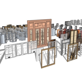 欧式玻璃双开门组合su模型