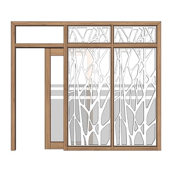 现代实木推拉窗su模型