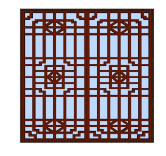 中式实木隔断屏风su模型