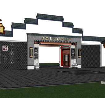 中式大院入口su模型
