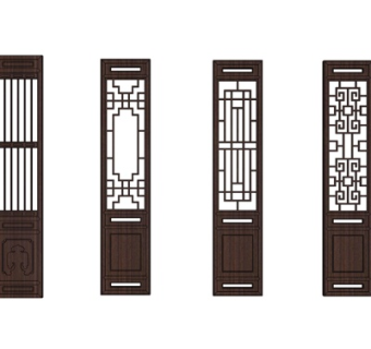 中式实木隔断屏风su模型