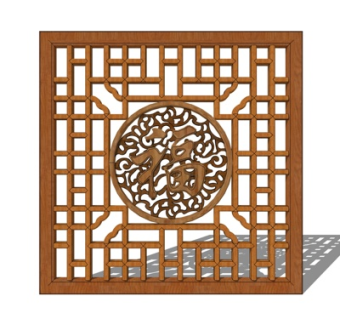 中式实木隔断屏风su模型