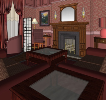 美式客厅su模型