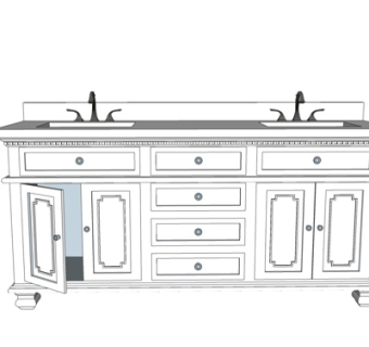 欧式实木洗手台su模型