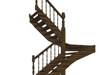 欧式实木楼梯su模型