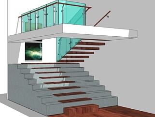 现代转角楼梯su模型