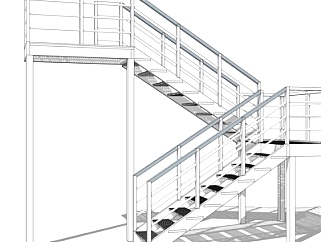 现代转角<em>楼梯su模型</em>