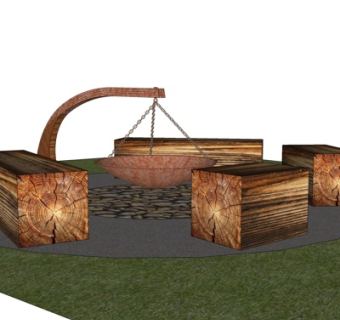 自然风篝火小品su模型