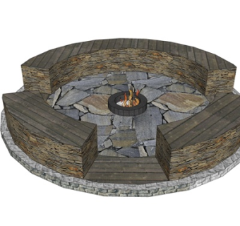 自然风篝火小品su模型