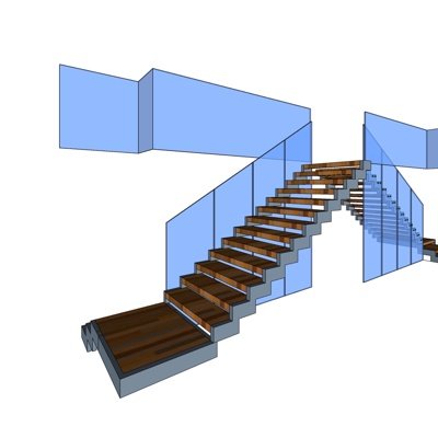 现代实木楼梯su模型