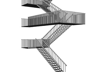 现代铁艺转角楼梯su模型