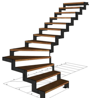 现代实木楼梯su模型
