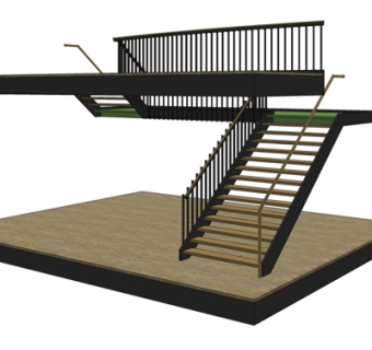 现代实木楼梯su模型