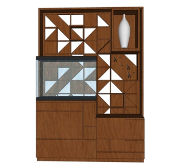 现代实木装饰柜su模型