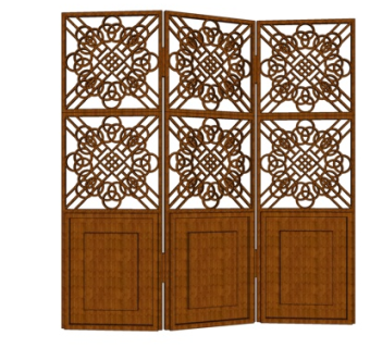 中式实木隔断屏风su模型