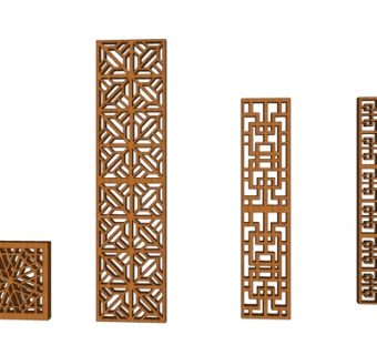 中式实木隔断屏风su模型