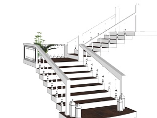 欧式实木转角楼梯su模型