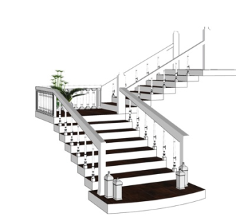 欧式实木转角楼梯su模型