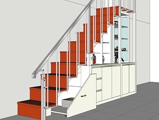 现代楼梯储物柜su模型