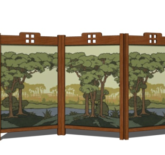 现代大树隔断屏风su模型