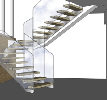 现代转角楼梯su模型