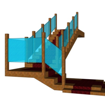 现代实木楼梯su模型