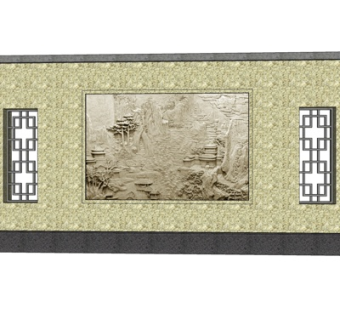 中式庭院围墙su模型