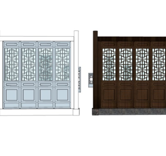 中式镂空隔断屏风su模型