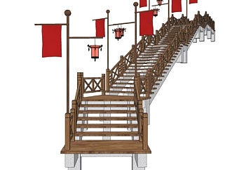 中式实木楼梯su模型