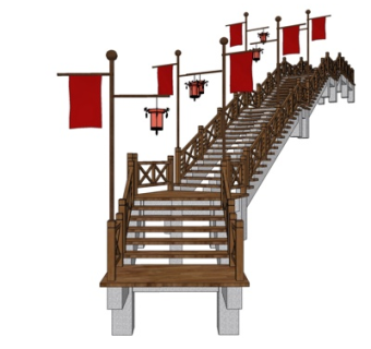 中式实木楼梯su模型