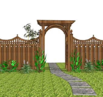 中式庭院围墙入口su模型