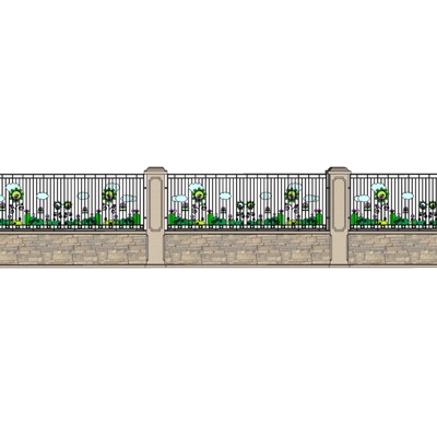 欧式铁艺围墙su模型