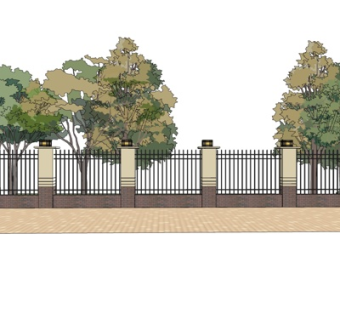 新中式铁艺围墙su模型