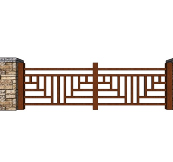 中式实木围栏su模型