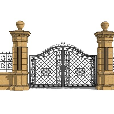 欧式铁艺庭院大门su模型