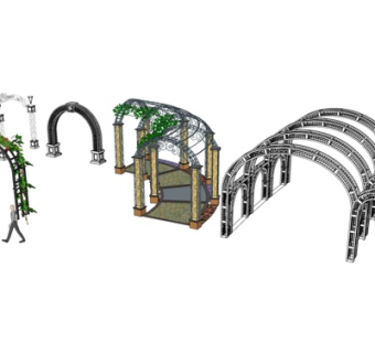欧式廊架组合su模型