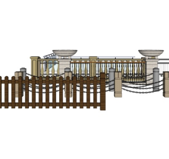 现代围栏组合su模型