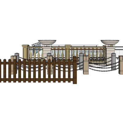 现代围栏组合su模型